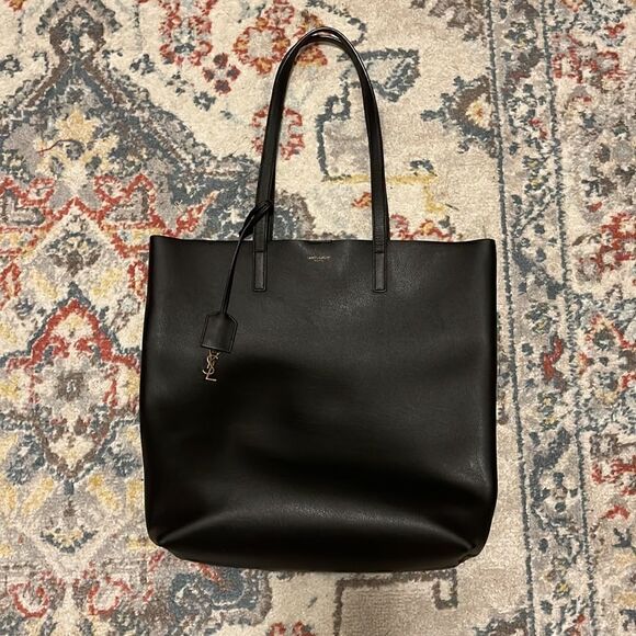 SAINT LAURENT North/South Leather Shopping Bag Tote w/ pouch - Picture 10 of 16